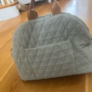 Quilted Dome Satchel Handbag - Gray with Brown Handles dog carrier brand new .